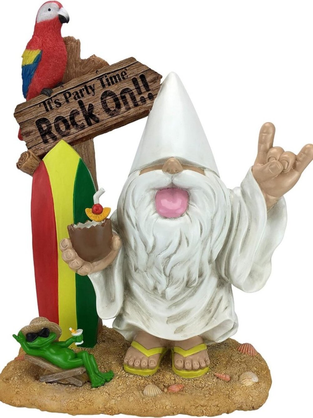 Large Rocker Gnome & Frog Figurine - 13.75” Garden Decor for Fairy Gardens